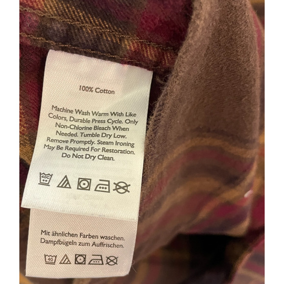 Men's Large Eddie Bauer 100% Cotton Brown Plaid Flannel Button Down Shirt - Picture 4 of 5